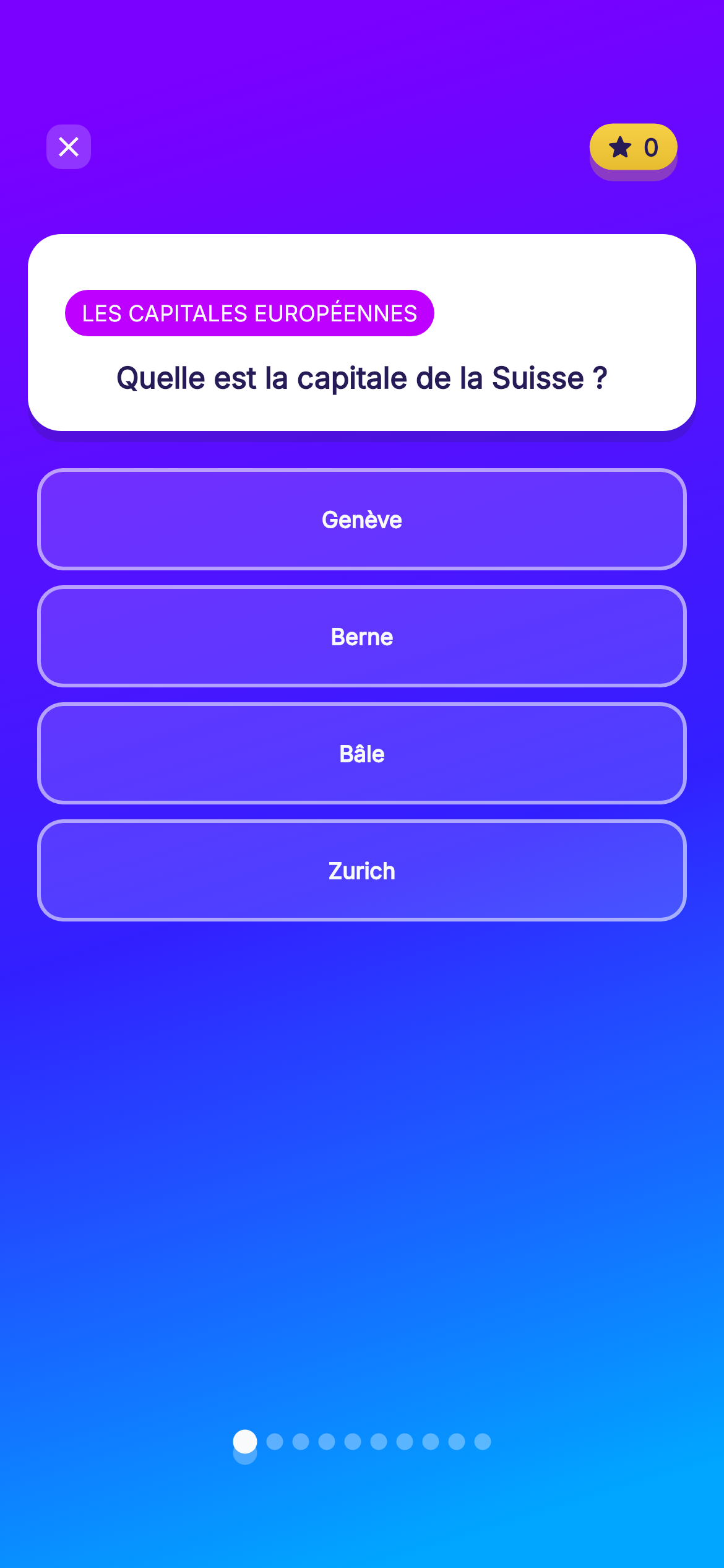 Écran réel d’une question de quiz dans Quizy